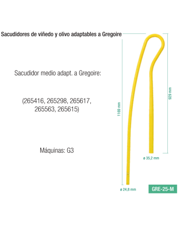 Bastón Sacudidor Largo 1169mm adaptable a vendimiadoras Gregoire