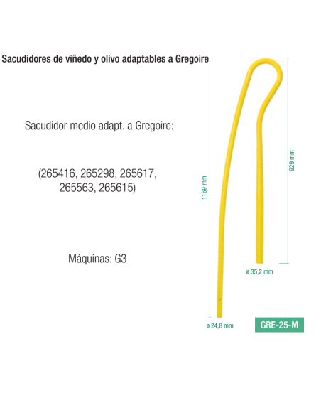 Bastón Sacudidor Largo 1169mm adaptable a vendimiadoras Gregoire