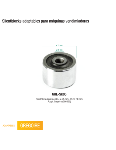 Silentblock elíptico 20 75 50 mm Adaptable a Gregoire 386655