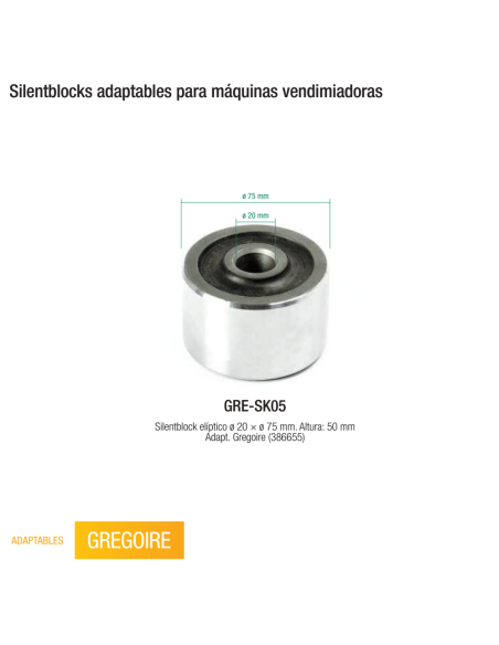Silentblock elíptico 20 75 50 mm Adaptable a Gregoire 386655